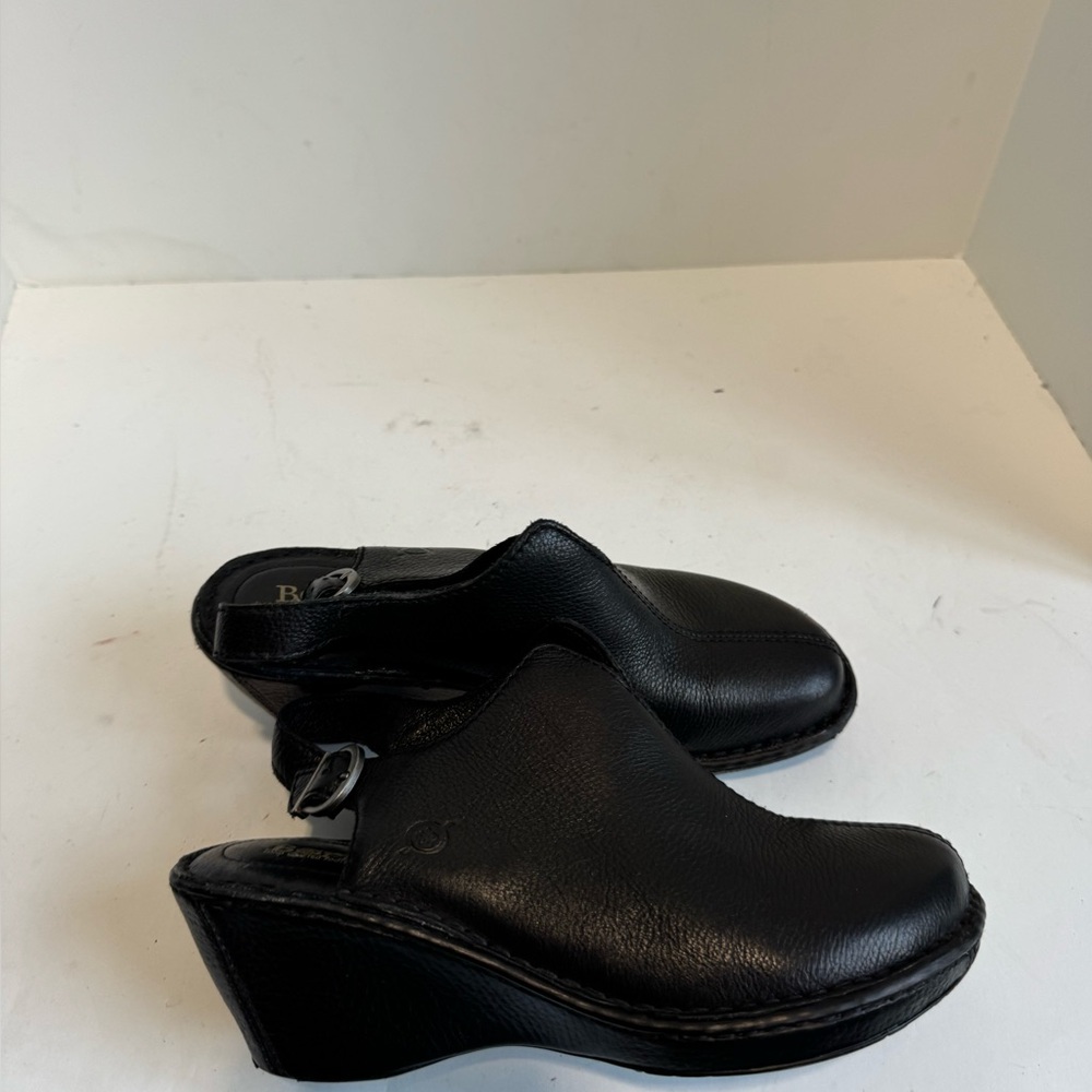 Born Black Leather Wedge Clogs | Comfort Slip-On Shoes. Size 9 - Picture 14 of 15